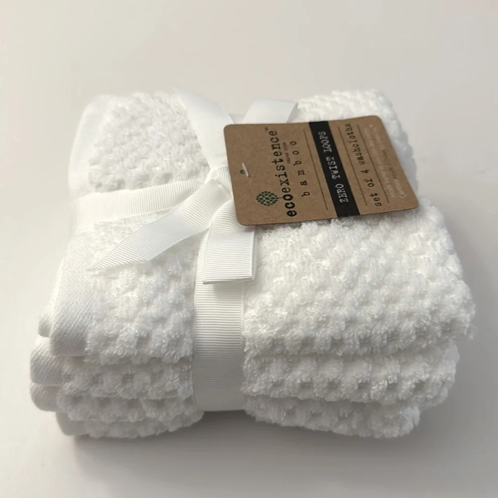 4pc ECOEXISTENCE Bamboo Zero Twist Loops Bath Wash Towel Set - White